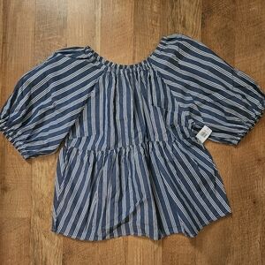 NWT Old Navy Striped Blue Swing Top Puff Sleeve Women's Top